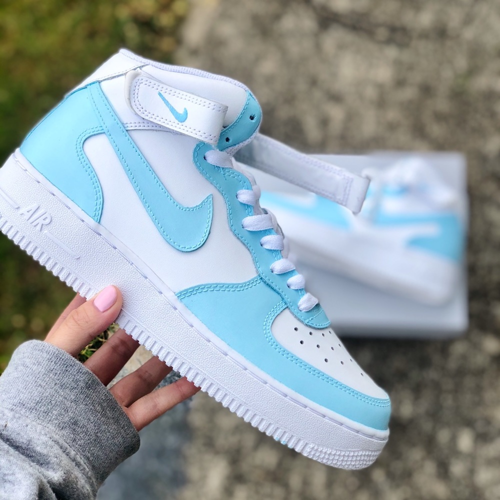 Custom Painted “BBYGRL blue” Nike Air Force 1s